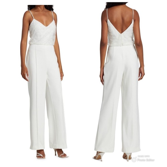 Amsale Pants - Amsale White Beaded Jumpsuit